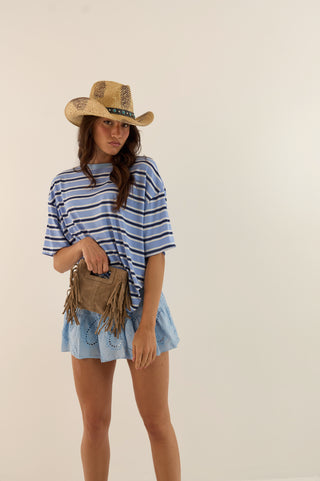 T-SHIRT OVERSIZE RIGHE AZZU