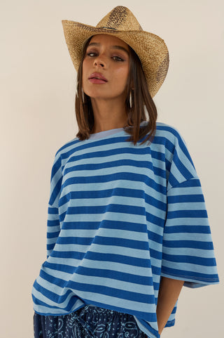 T-SHIRT squadrata a righe MARTINA BLU