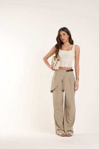 BEIGE SCARLET WIDE PANTS