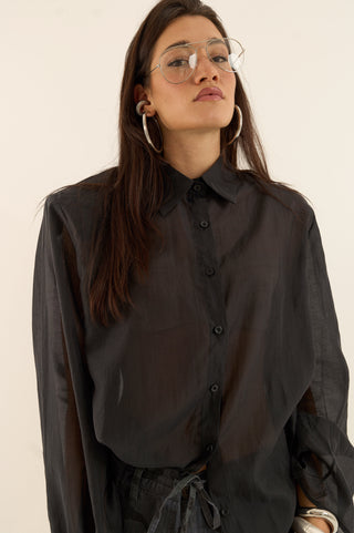 CAMICIA VELATA SPALLINA NERA