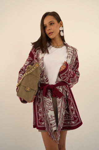 CARDIGAN JACQUARD BORDEAUX