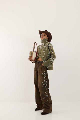 CRYSTAL GARDEN DENIM JEANS MARRONE