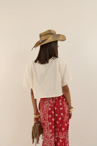 T-SHIRT CROP CON SPALLINA IMBOTTITA BIANCO