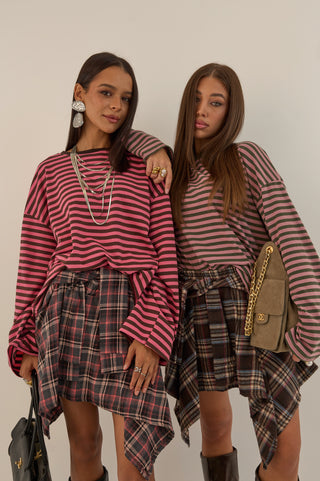 MAGLIA SQUADRATA A RIGHE MARTINA FUCSIA LAMPONE