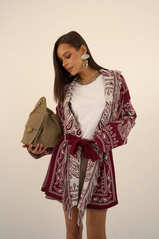 CARDIGAN JACQUARD BORDEAUX