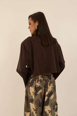 MICRO MAGLIA CON SPALLINA IMBOTTITA BEL MARRONE
