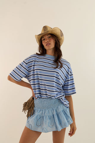 T-SHIRT OVERSIZE RIGHE AZZU