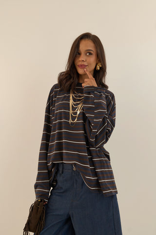MAGLIA OVERSIZE RIGHE BLU NAVY
