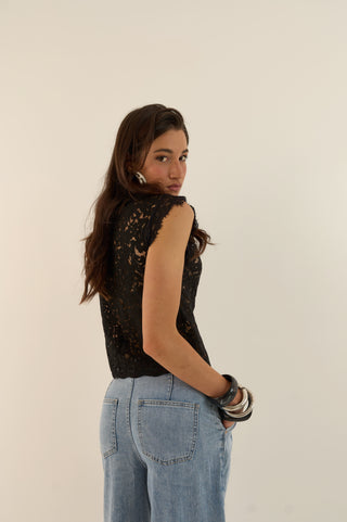 ROMANTIC LACE TOP NERO