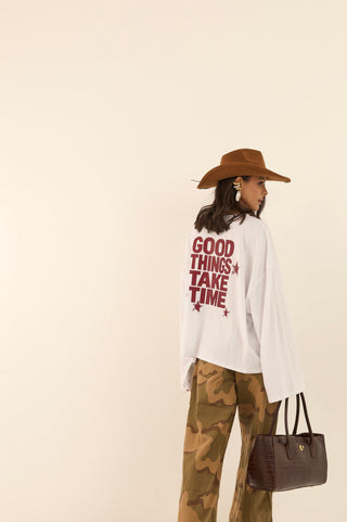 MAGLIA "GOOD THINGS TAKE TIME" BIANCO