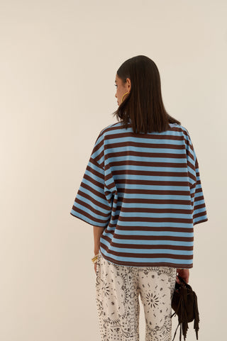 T-SHIRT squadrata a righe MARTINA AZZURRO
