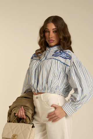 BLUE MANDARIN COLLAR SHIRT