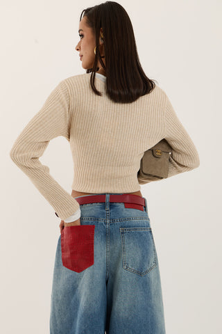 RED POCKET DENIM JEANS