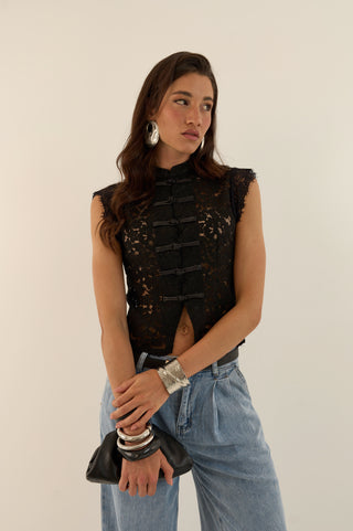 ROMANTIC LACE TOP NERO