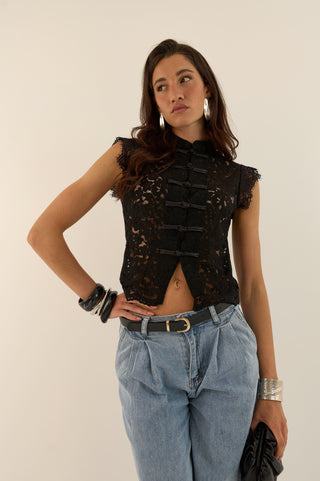ROMANTIC LACE TOP NERO