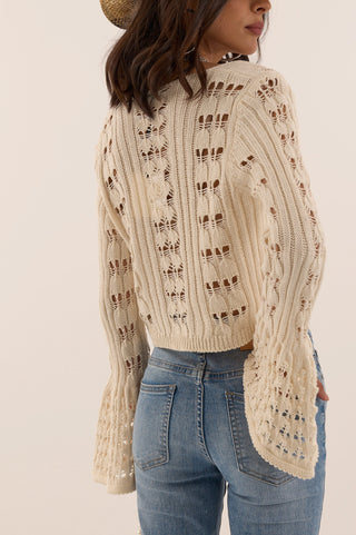 CROP CARDIGAN CROCHET BOHEME CREMA