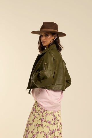 OLIVE LEATHER BOMBER