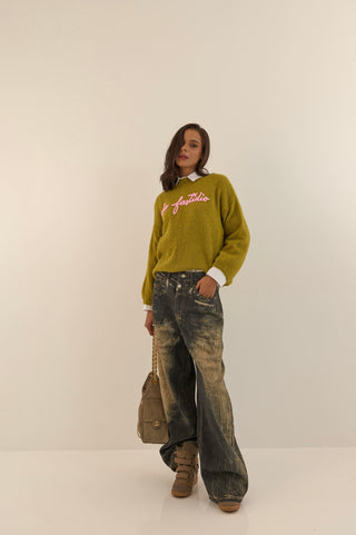 MAGLIONE "CHE FASTIDIO" VERDE OLIVA