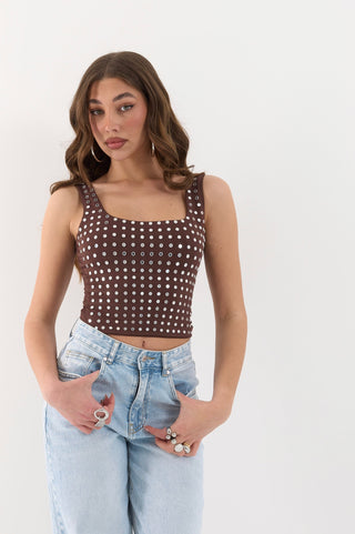 TOP MARRONE STUDS