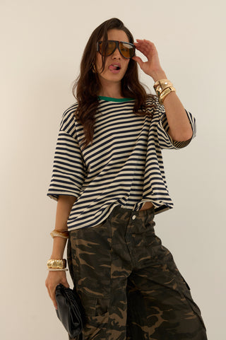 T-SHIRT squadrata a righe MARTINA BLU