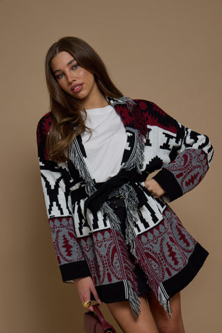 Cardigan Jacquard Bordeaux