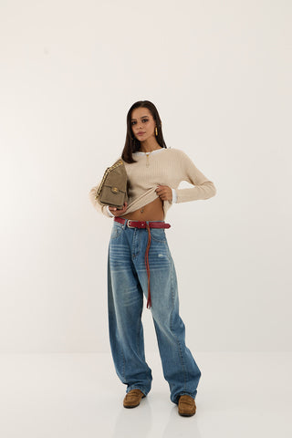 RED POCKET DENIM JEANS