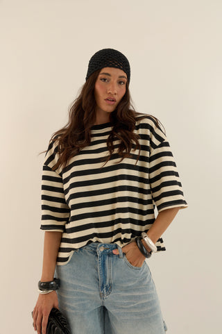 T-SHIRT squadrata a righe MARTINA NERO