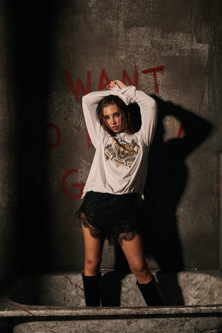 SHORTS PAILETTES E PIZZO NERO