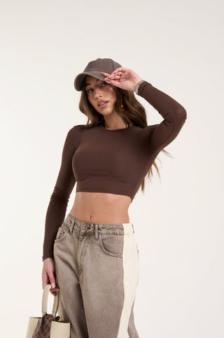 Top crop a manica lunga BROWN