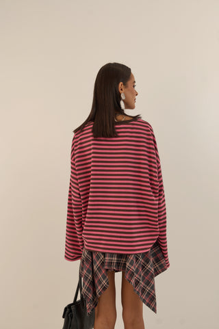 MAGLIA SQUADRATA A RIGHE MARTINA FUCSIA LAMPONE