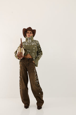 CRYSTAL GARDEN DENIM JEANS MARRONE
