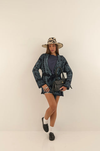 CARDIGAN JACQUARD BLU