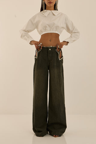 JEANS CUT-OT TIFFANY VERDE MILITARE