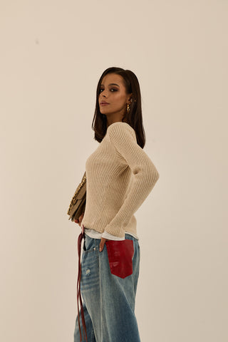 RED POCKET DENIM JEANS