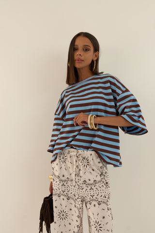 T-SHIRT squadrata a righe MARTINA AZZURRO