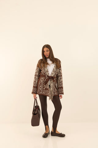 CARDIGAN JACQUARD MARRONE