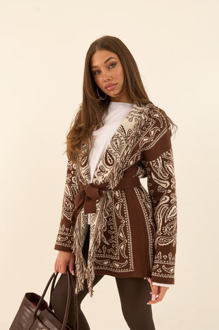 CARDIGAN JACQUARD MARRONE