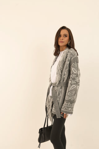 CARDIGAN JACQUARD GRIGIO