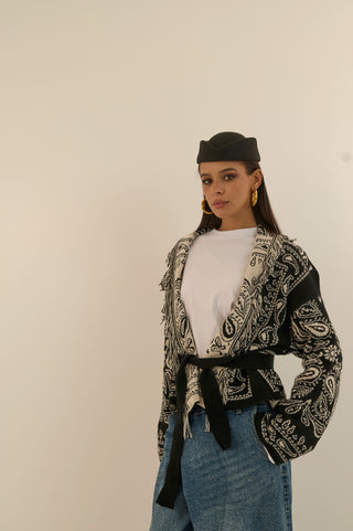 MICRO CARDIGAN JACQUARD NERO