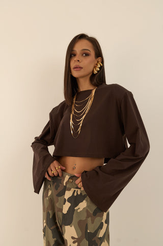 MICRO MAGLIA CON SPALLINA IMBOTTITA BEL MARRONE