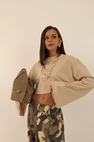 MICRO MAGLIA CON SPALLINA IMBOTTITA BEL BEIGE